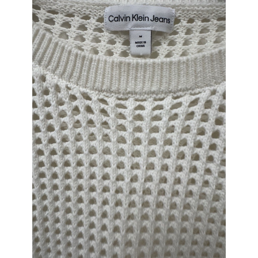 Medium Calvin Klein Women's Waffle Open Knit Top Ivory Excellent A12